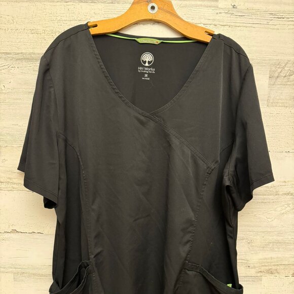 HH Works Healing Hands Scrubs Madison Top Women's 3X Black Shoot Sleeve Pockets - Picture 1 of 4